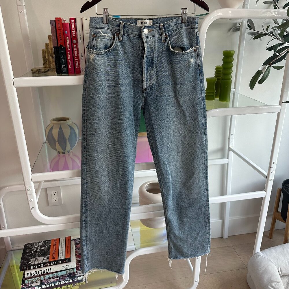 Agolde Straight Leg Jeans in Light Blue Wash